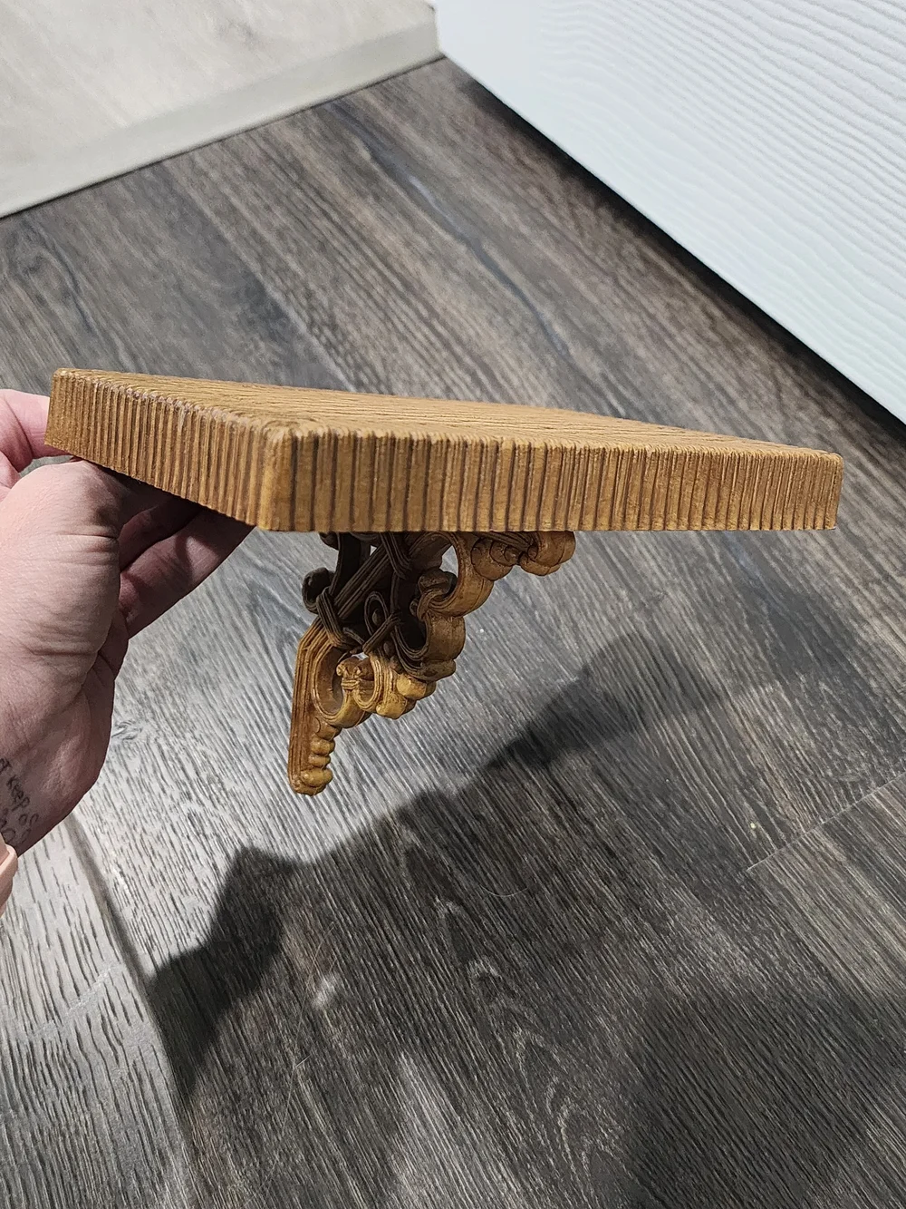 Homco Brown Decorative Wall Accent Shelf with Carved Bracket